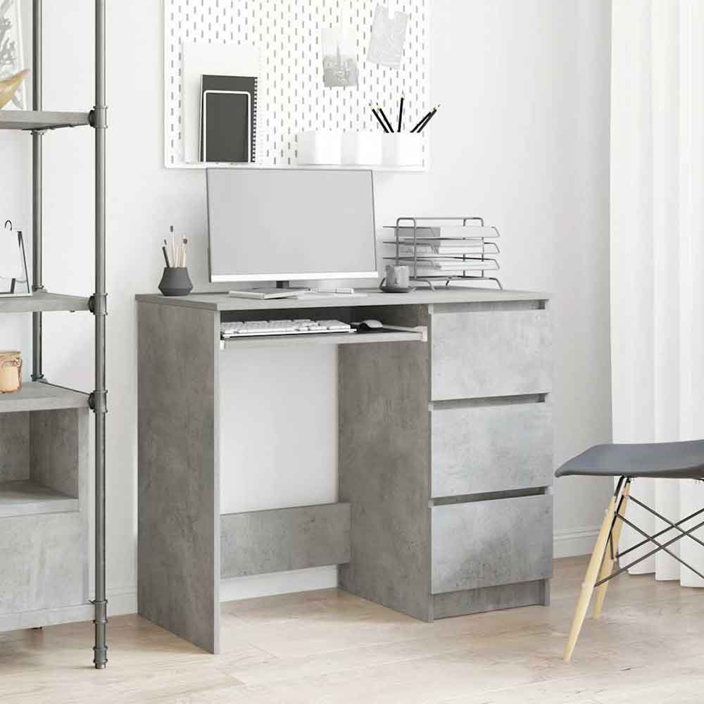 Baina Wooden Computer Desk With 3 Drawers - Concrete Grey