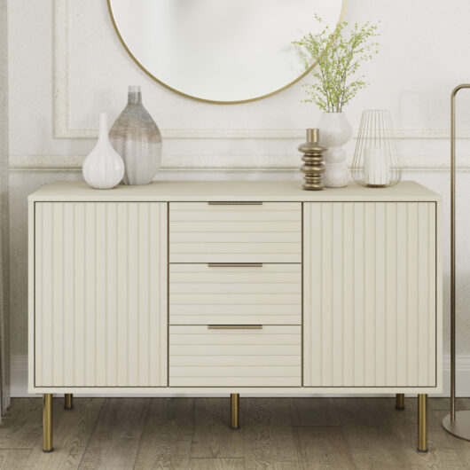 Natick Wooden Sideboard With 2 Doors 3 Drawers In Ivory