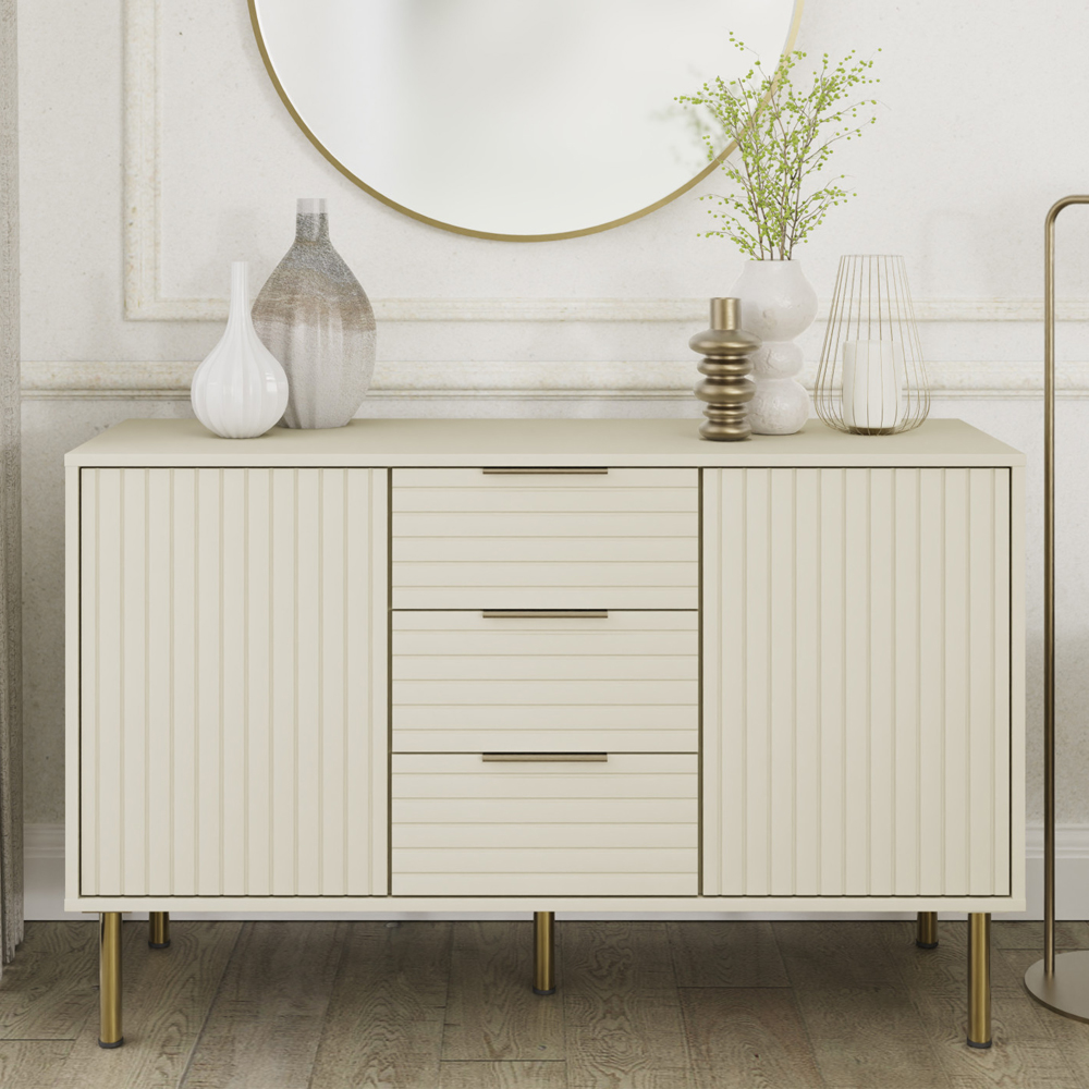 Natick Wooden Sideboard With 2 Doors 3 Drawers In Ivory