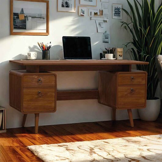 Odenton Wooden Laptop Desk With 2 Doors And 2 Drawers - Walnut