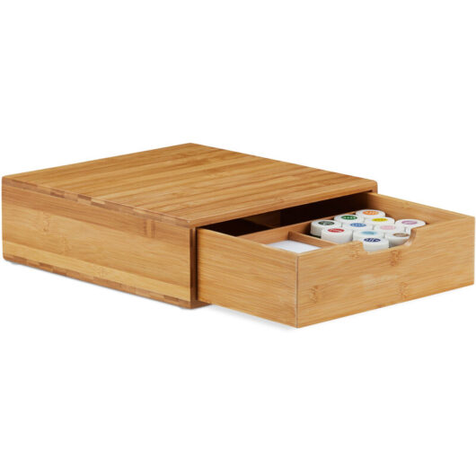 Relaxdays - Bamboo Drawer Box, Desk Organiser, Natural Look, Office Stacking Aid, hwd 10 x 29.5 x 30 cm, Natural