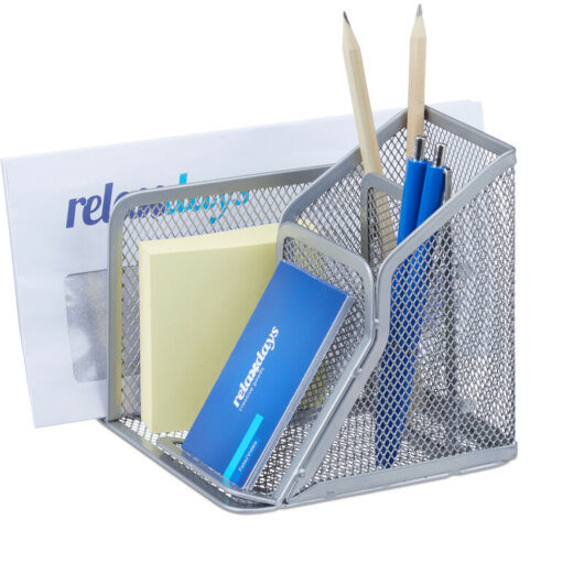 Relaxdays Desk Organizer, Office Note Box & Letter Rack, Metal, HWD 6x38x30cm, Silver