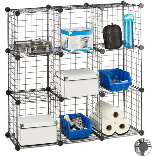 Relaxdays - Modular Grid Shelf, 9 Compartments, diy Shelving System, Metal, Open Cube Rack, 30 x 30 cm, Black