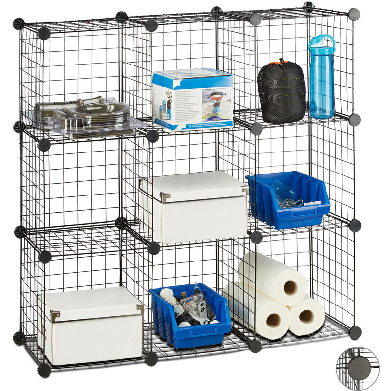 Relaxdays - Modular Grid Shelf, 9 Compartments, diy Shelving System, Metal, Open Cube Rack, 30 x 30 cm, Black