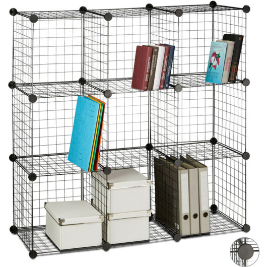 Relaxdays - Modular Grid Shelf, 9 Compartments, diy Shelving System, Metal, Open Cube Rack, 35 x 35 cm, Black