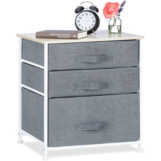 Shelving System, Chest of Drawers, Standing Shelf with Boxes, HxWxD: 53 x 48 x 40 cm, Metal and Wood, Grey - Relaxdays