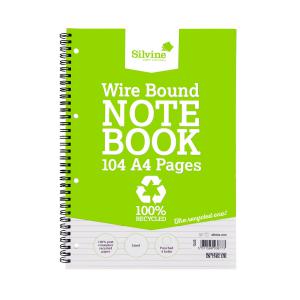Silvine Recycled Notebook Wirebnd 70gsm Ruled Margin Perf Punched 4