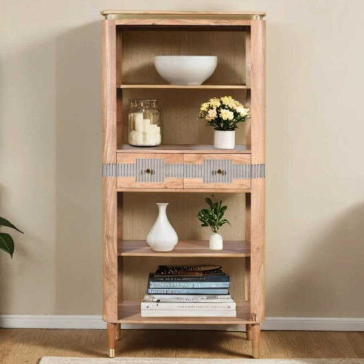 Wayne Wooden Bookcase With 2 Drawers In Natural And Grey